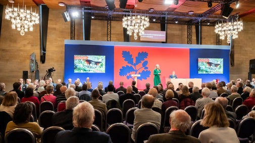 Hilary McGrady presenting at the 2024 Annual General Meeting in Newcastle upon Tyne